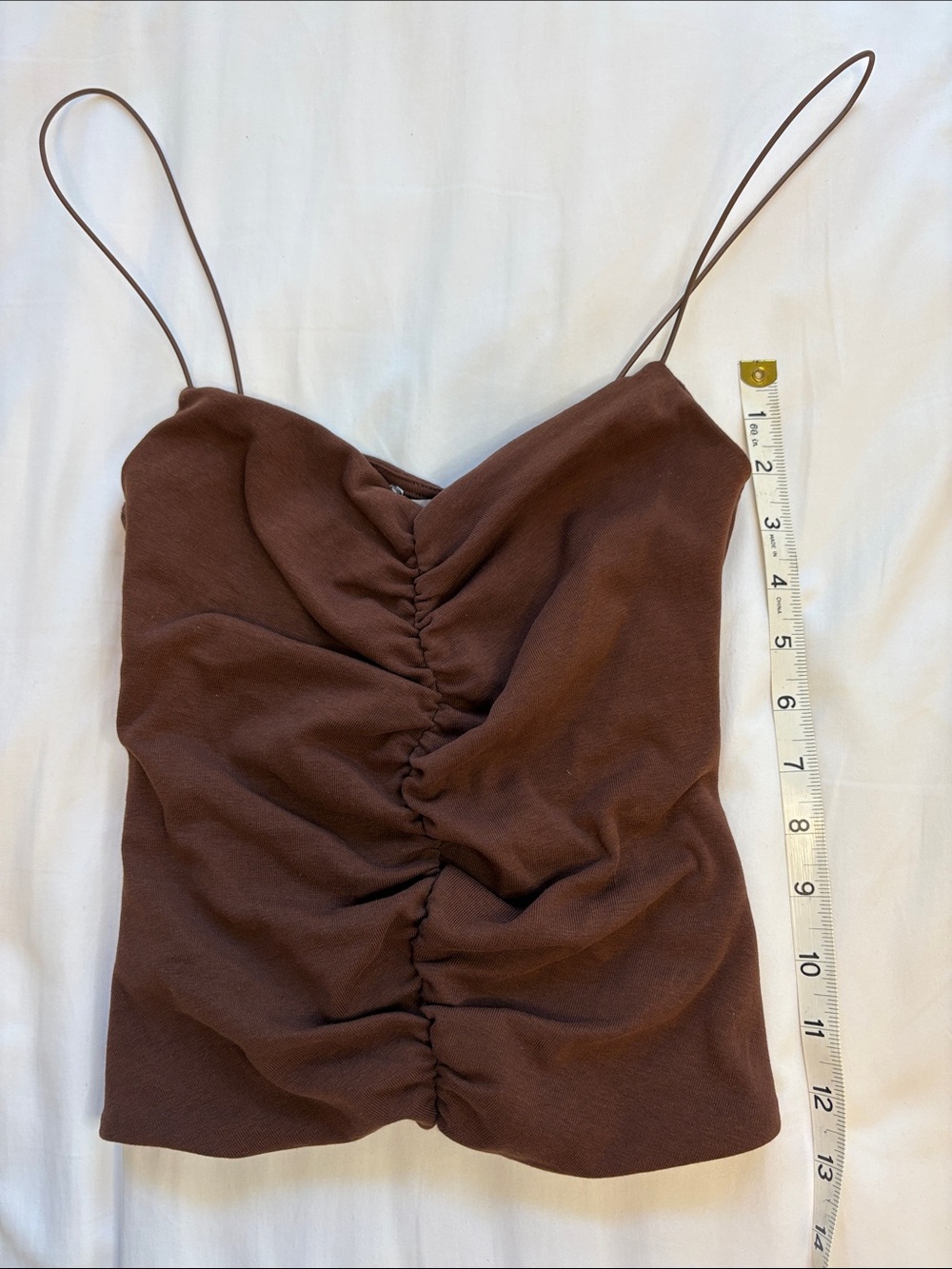 Zara Brown Ruched Spaghetti Strap Crop Top